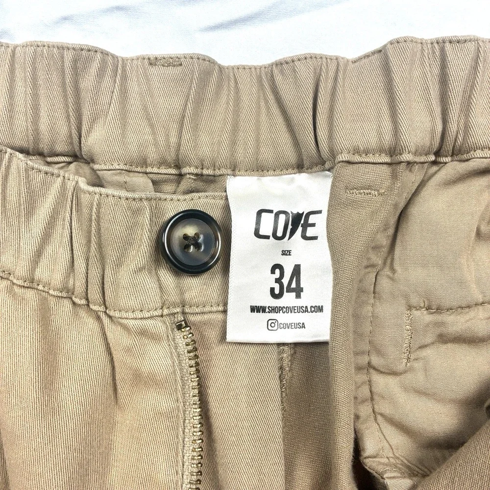 Cove USA Pants Khaki Brown Chino 34 x 27 Elastic Stretch Straight Cut Fades
